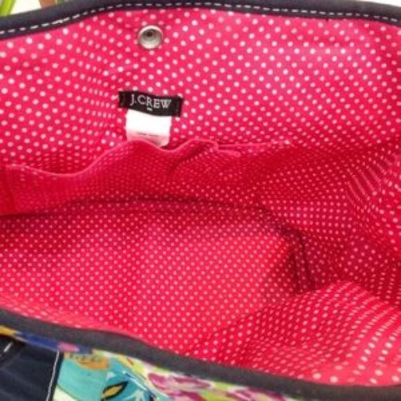 J.CREW Handbag - Colorful Tote -Navy Blue Handles - Cotton Like New Bag - Clean - Picture 6 of 6